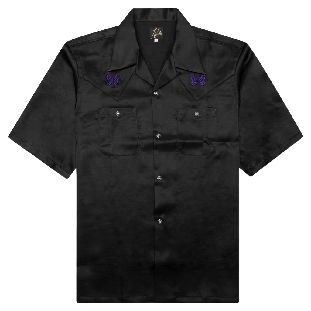 Needles Cowboy One - Up Poly Slub Sateen S/S Shirt - Black - Needles Official Store | Track Pants Jackets and Collections